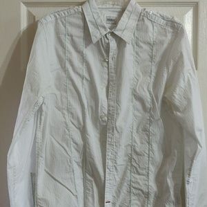Guess white with mint stripe dress shirt